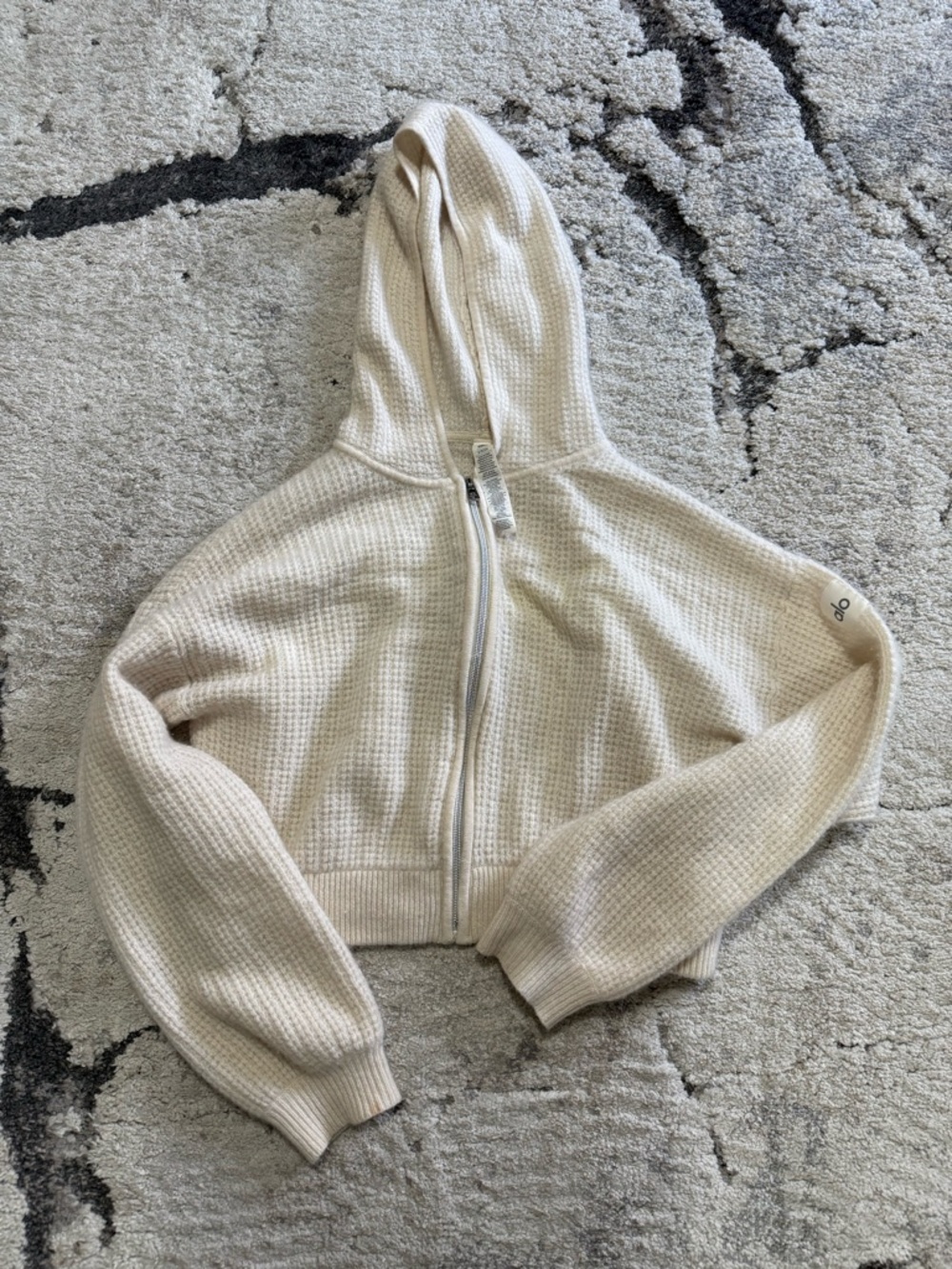ALO Yoga Cream Waffle Knit Zip Hoodie